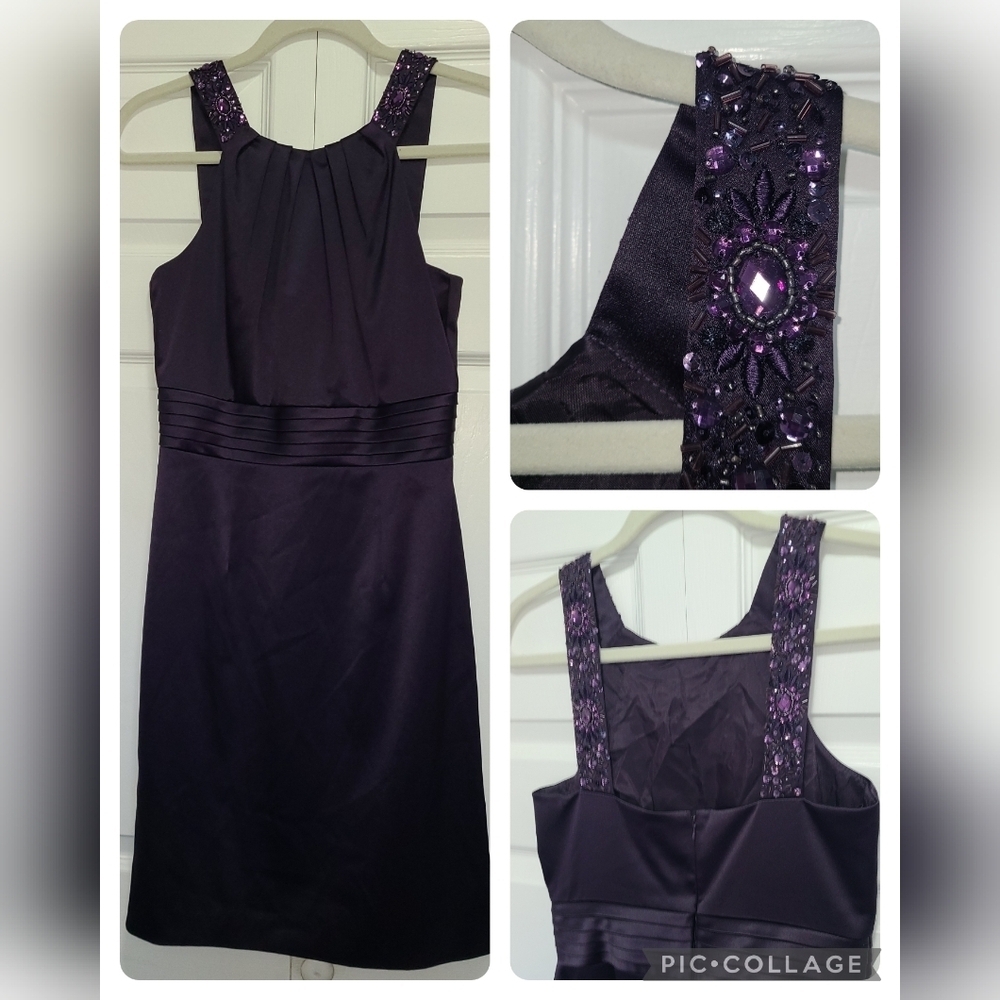 Antonio Melani Stunning Beaded Semi Formal Dress SIZE 2 deep purple TUXEDO WAIST
